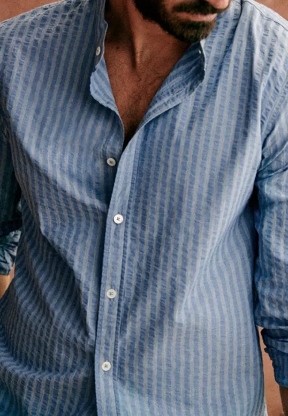 Yellow White Stripe Seersucker Button-Down Camp Shirt