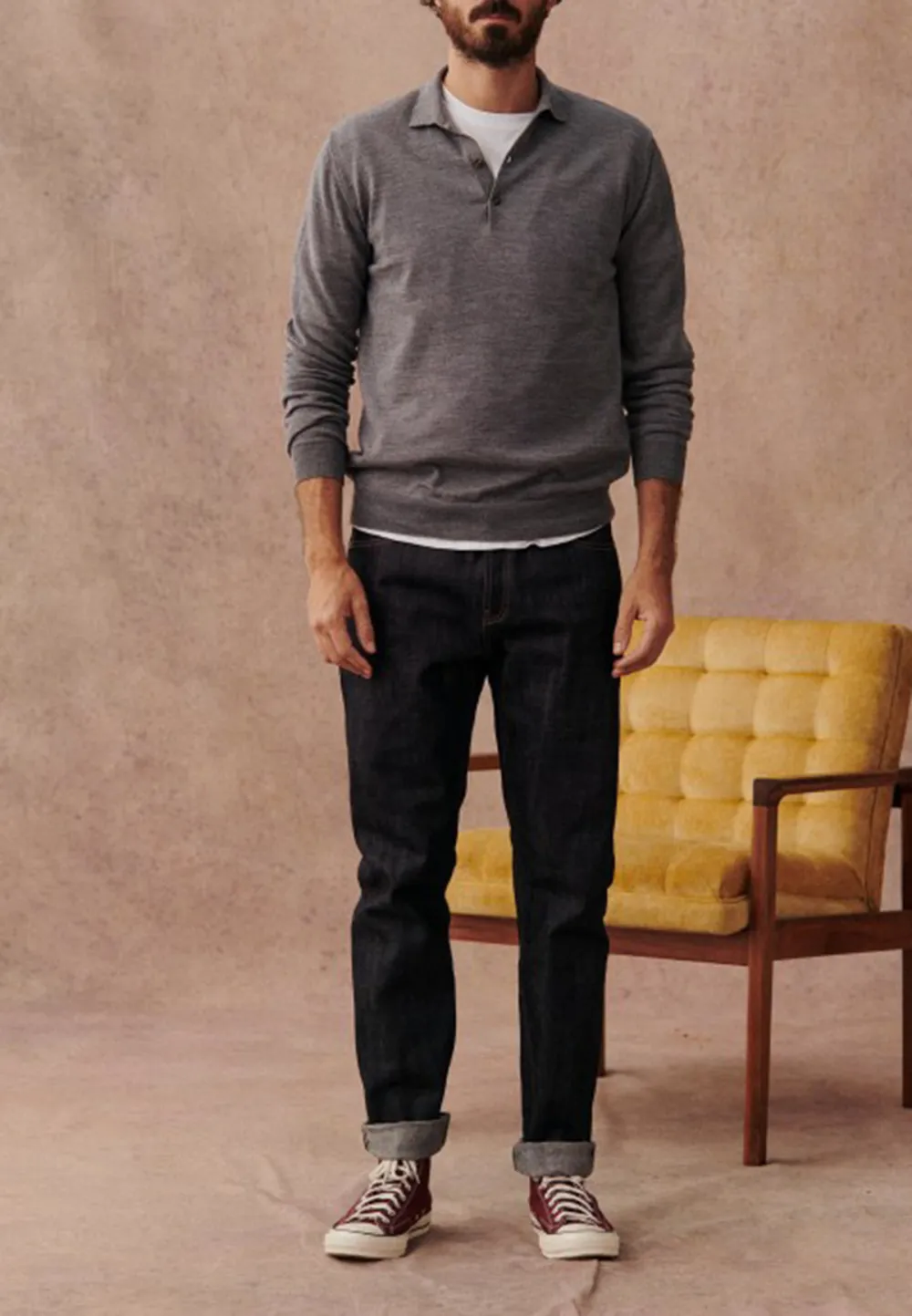 Grey Quarter-Zip Knit Pullover Sweater