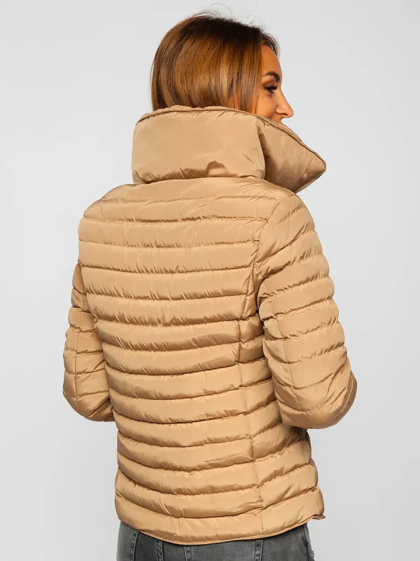 Women's Brown Quilted Winter Jacket Without Hood