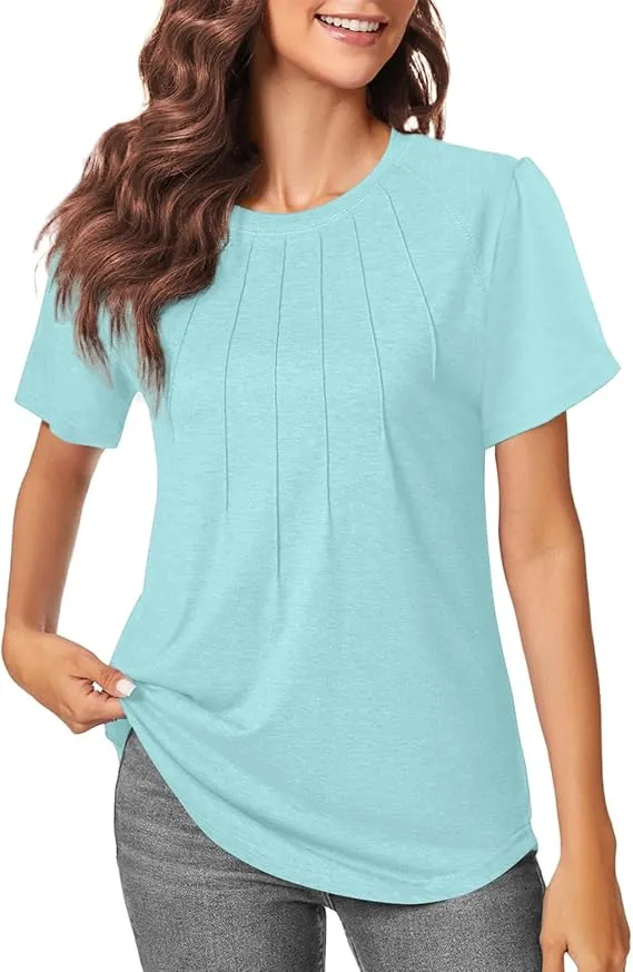 5PACK-Casual Short Puff Sleeve Pleated Shirts Casual Blouses