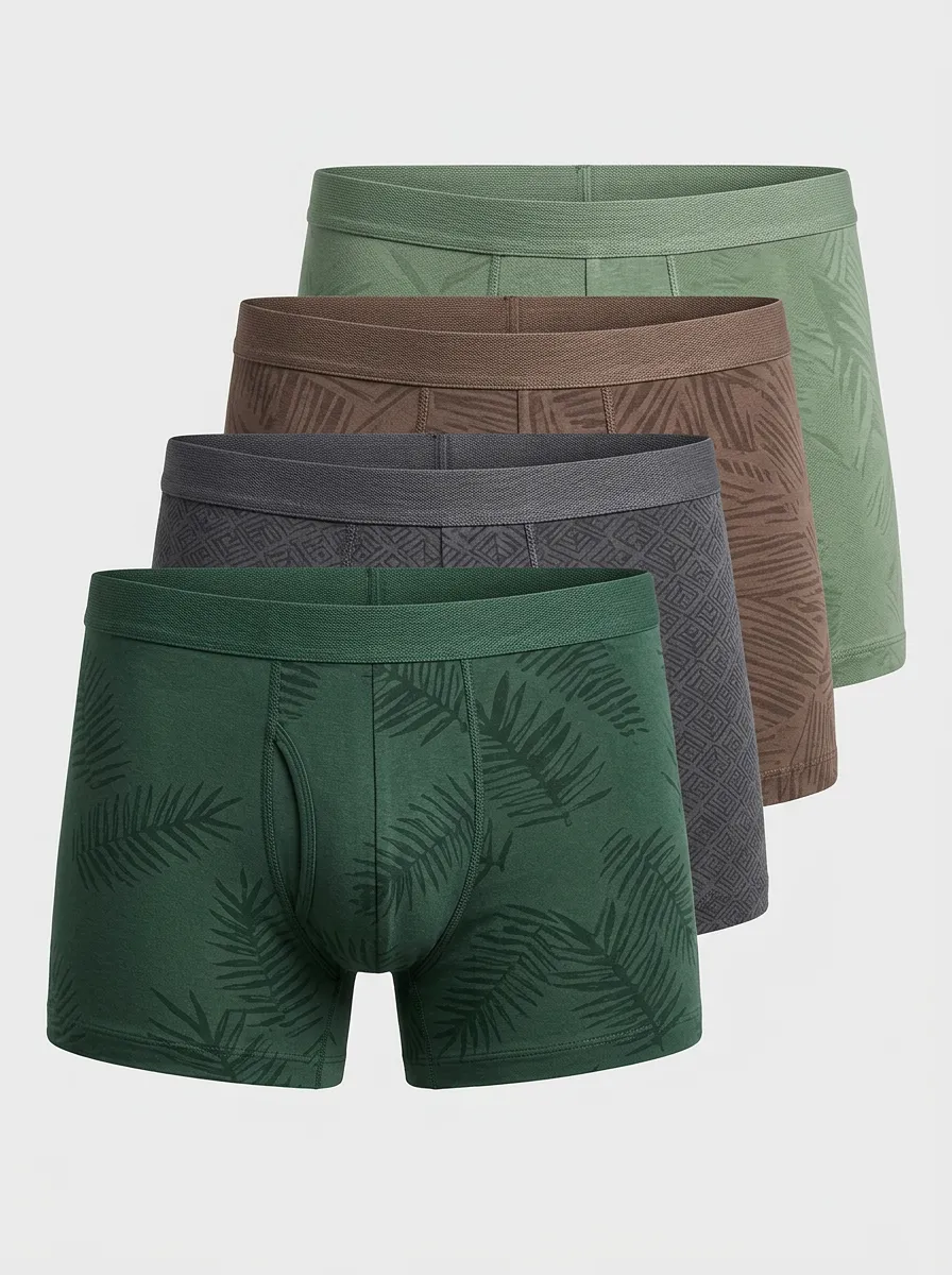 Comfort Geometric Leaf Fit Men' Four Pack Boxer Briefs
