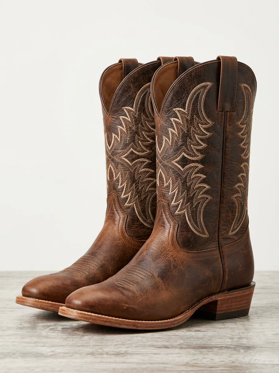 Men's Western Cowboy Embroidered Distressed Leather Western Boots