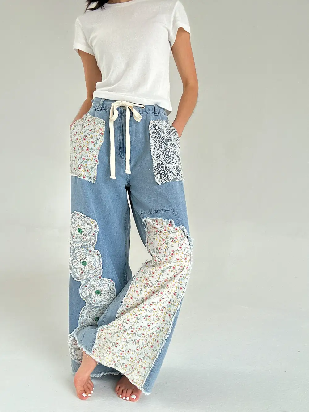 Patched Denim Utility Pants
