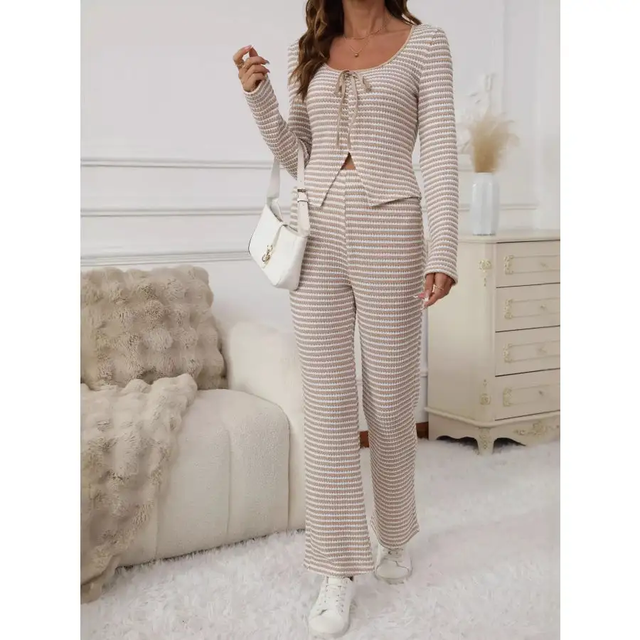 Striped Long Sleeve Top and Pants Set