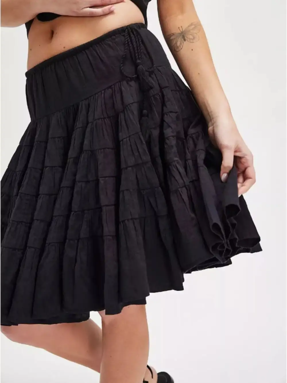 Smooth Drawstring Tiered Skirt