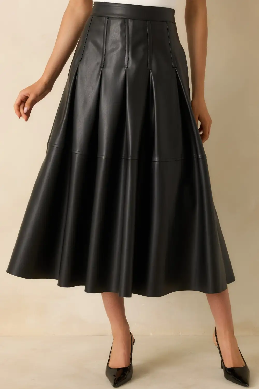 To Perfection Faux Leather Pleated Midi Skirt