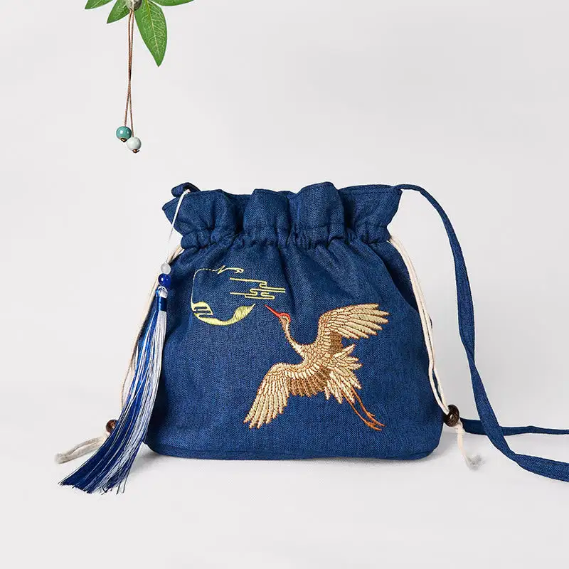 Embroidered Navy Bag