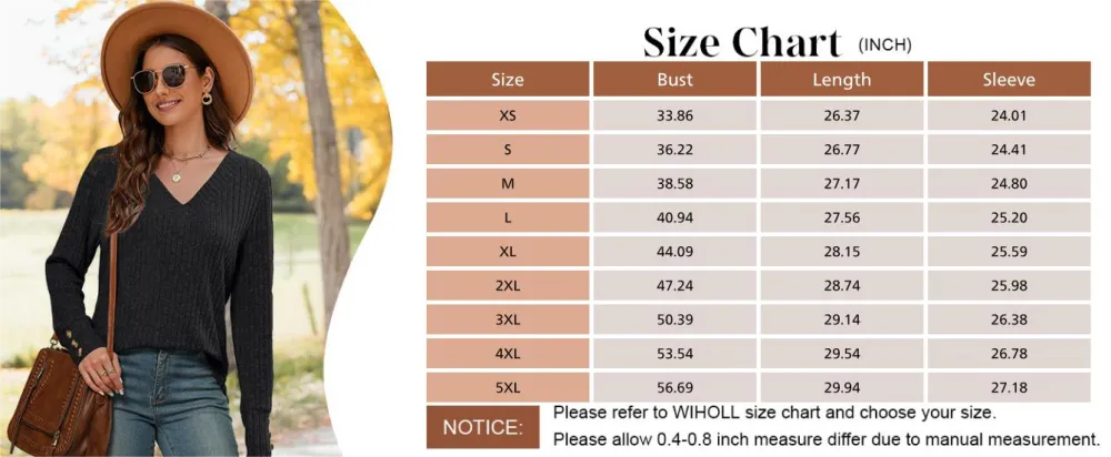 Women's V-Neck Long Sleeve Knit Sweater | Lightweight | Oversized Loose Fit Sweater for Layering