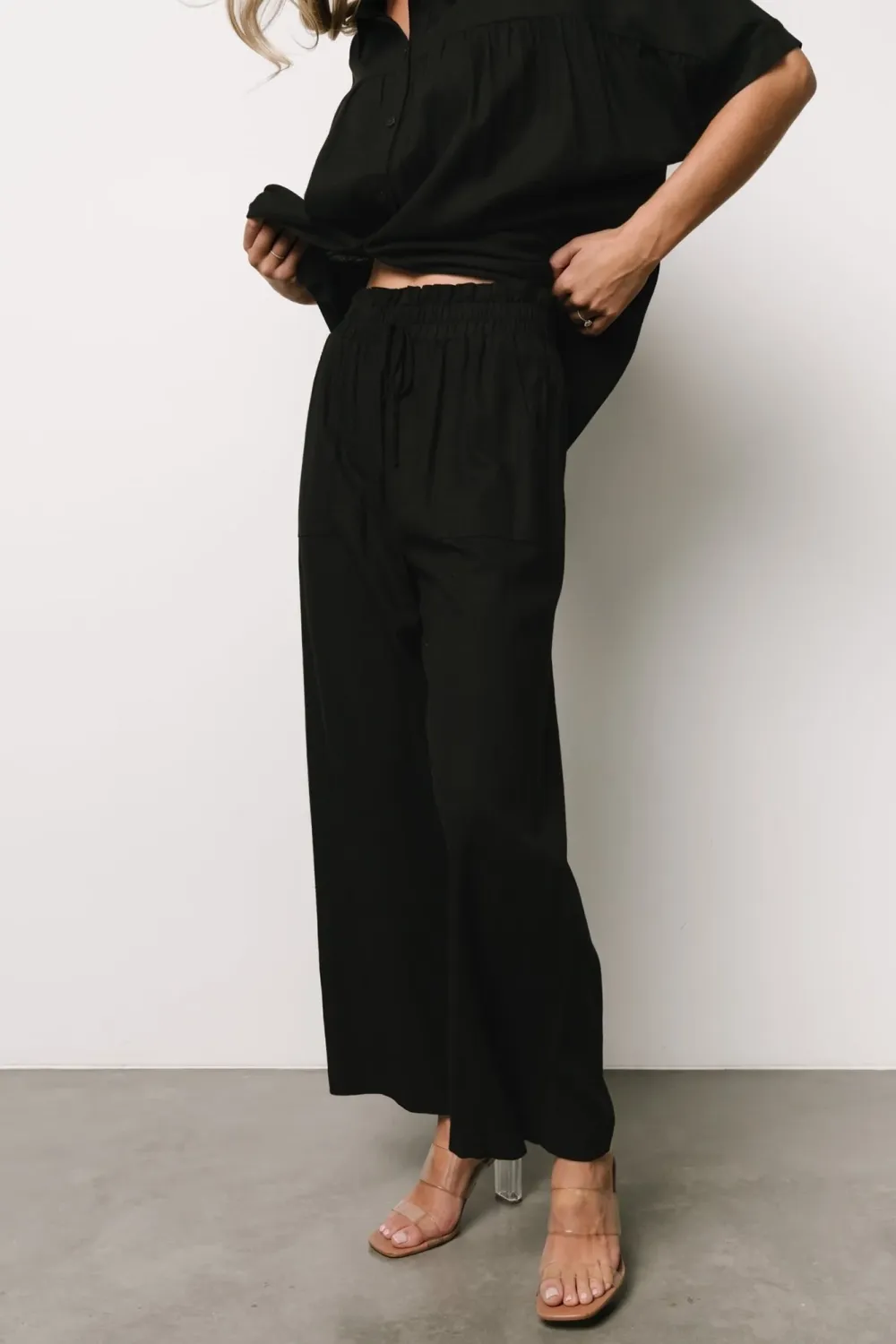 Black Classic Casual Straight Leg Slim-Fit Loose Pants