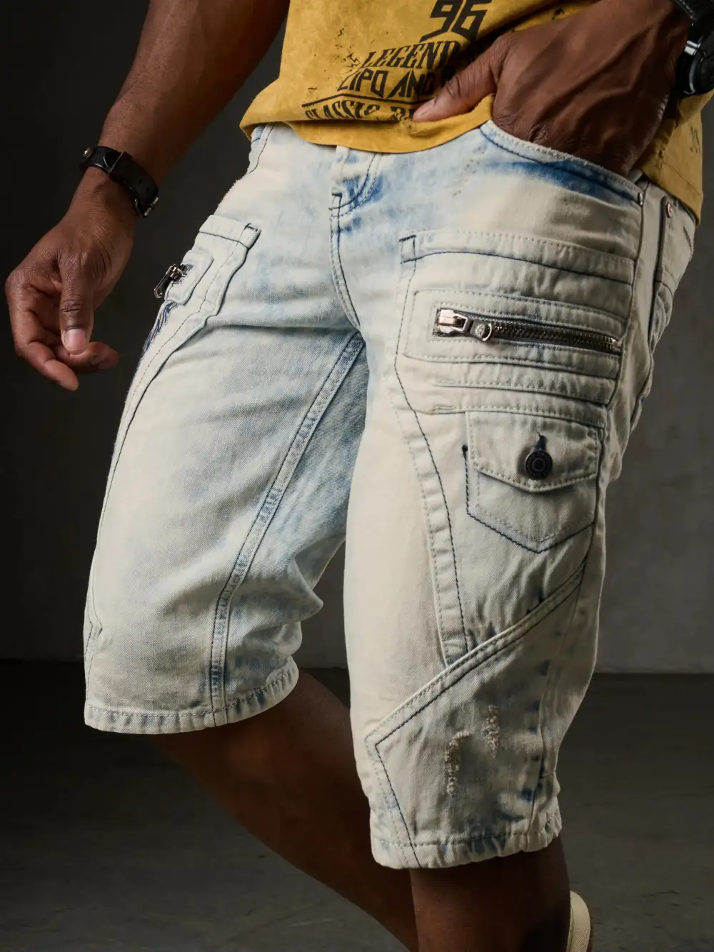 Cargo Pocket Washed Side Pocket Denim Shorts