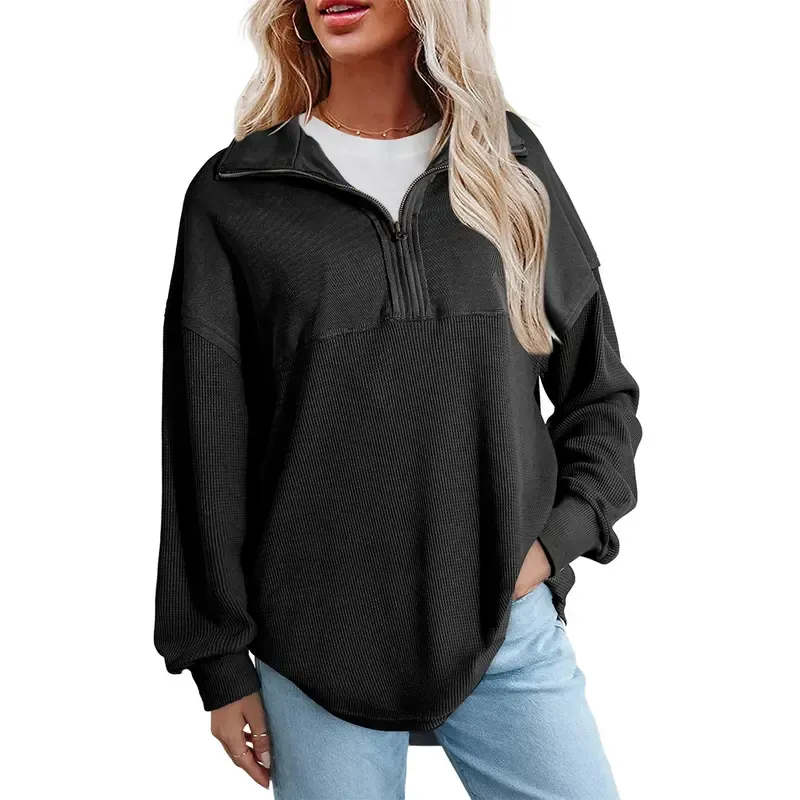 🔥Last Day💥Women's Half-Zip Waffle Knit Sweater🔥8-Pack Only $24