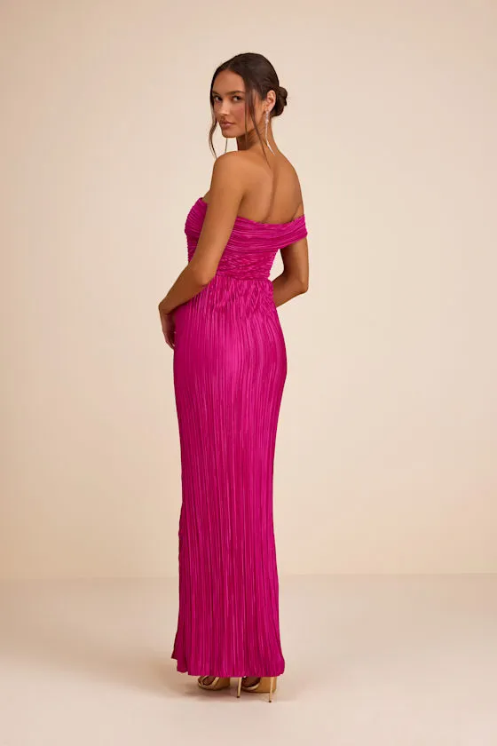 Poised Performance Fuchsia Plisse One-Shoulder Maxi Dress