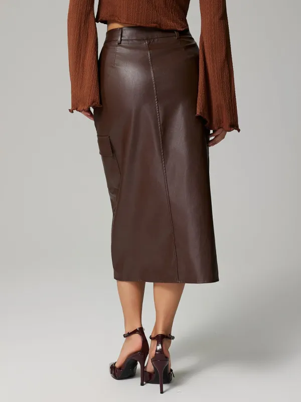 Curve Button Front Pocket Detail Skirt