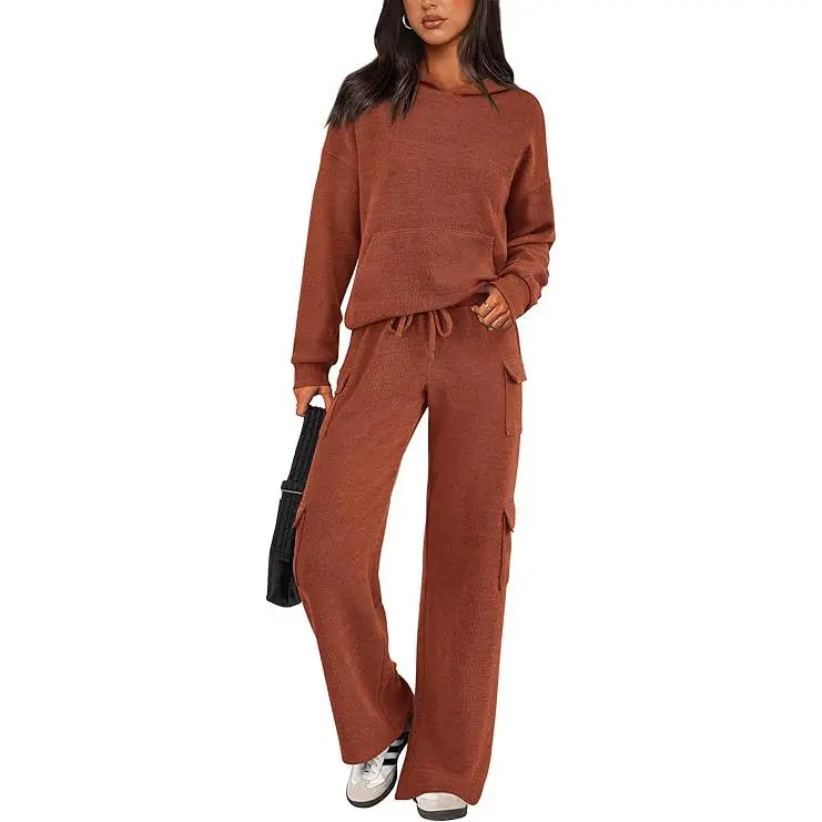 Women's 2-Piece Knitted Sets Hoodie & Wide Leg Pants with Pockets