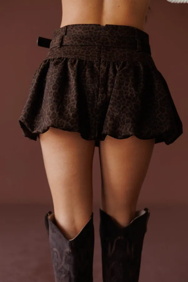 Leopard Print Bubble Mini Skirt