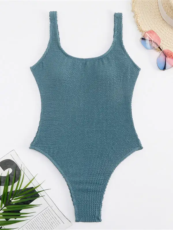 Candy Fluorescent Pleated Fabric One Piece Swimsuit