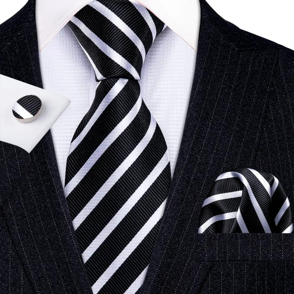 Elegant Striped Business Silk Necktie Set