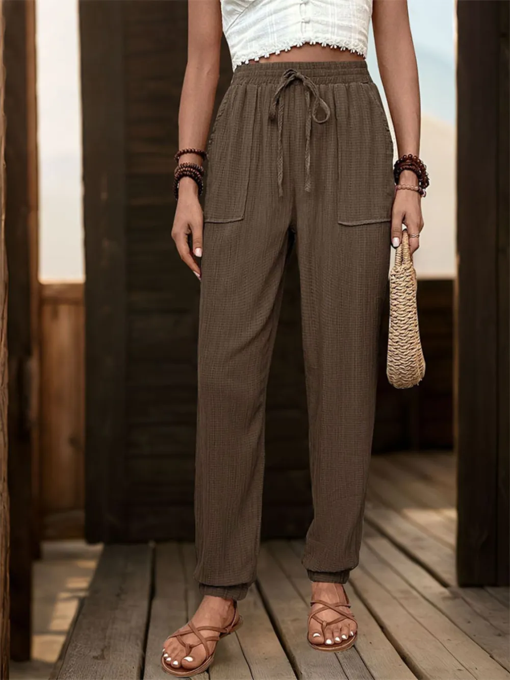 High-Waist Pocketed Jogger Pants