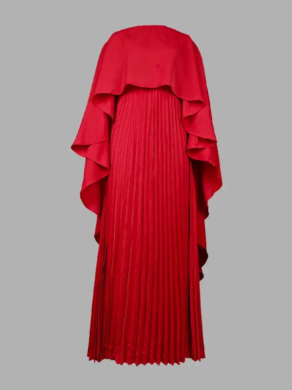 Versatile High Low Pleated Cape Maxi Dress