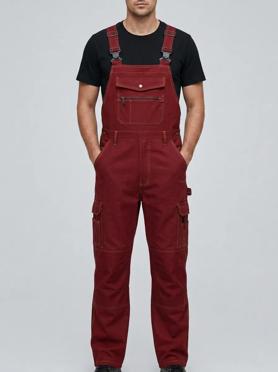 Men's Essential Multi-Pocket Cargo Bib Work Overalls