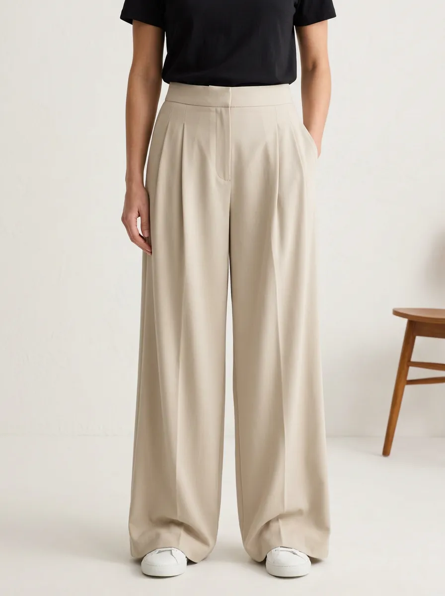 Modern Wide-Leg Pleated Women's Wide-Leg Pants