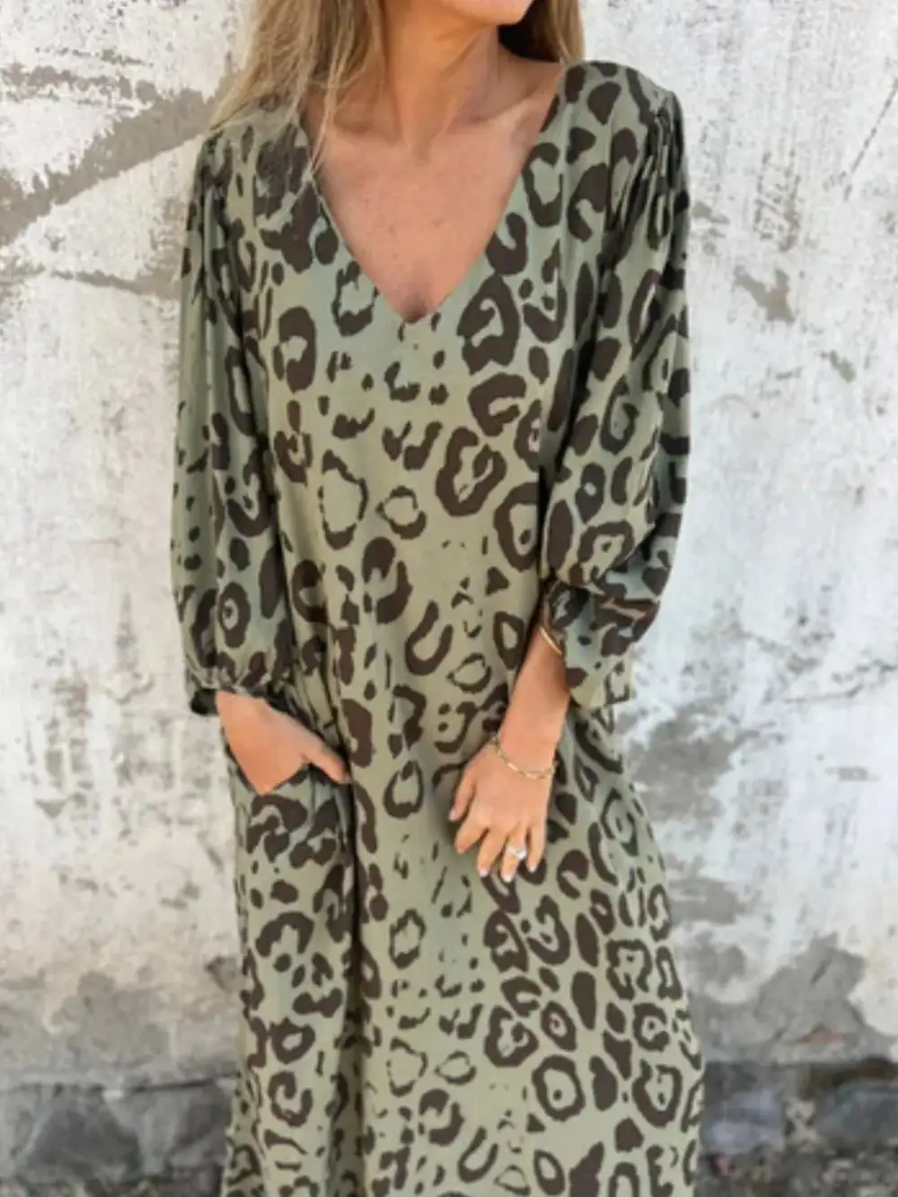 V-Neck Printed Midi Dress