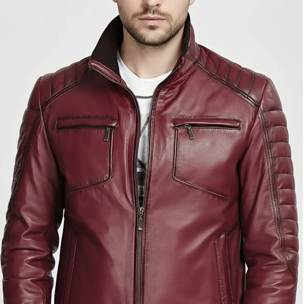 Bold Detail Leather Biker Motorcycle Jacket