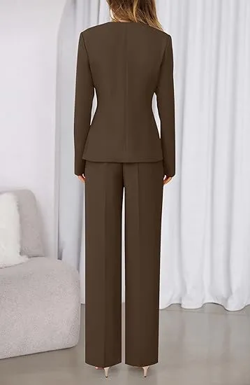 Two-Piece Set for Women Fall Fashion Business Casual Long Sleeve Blazer Jackets Wide Leg Pant Suits Pockets