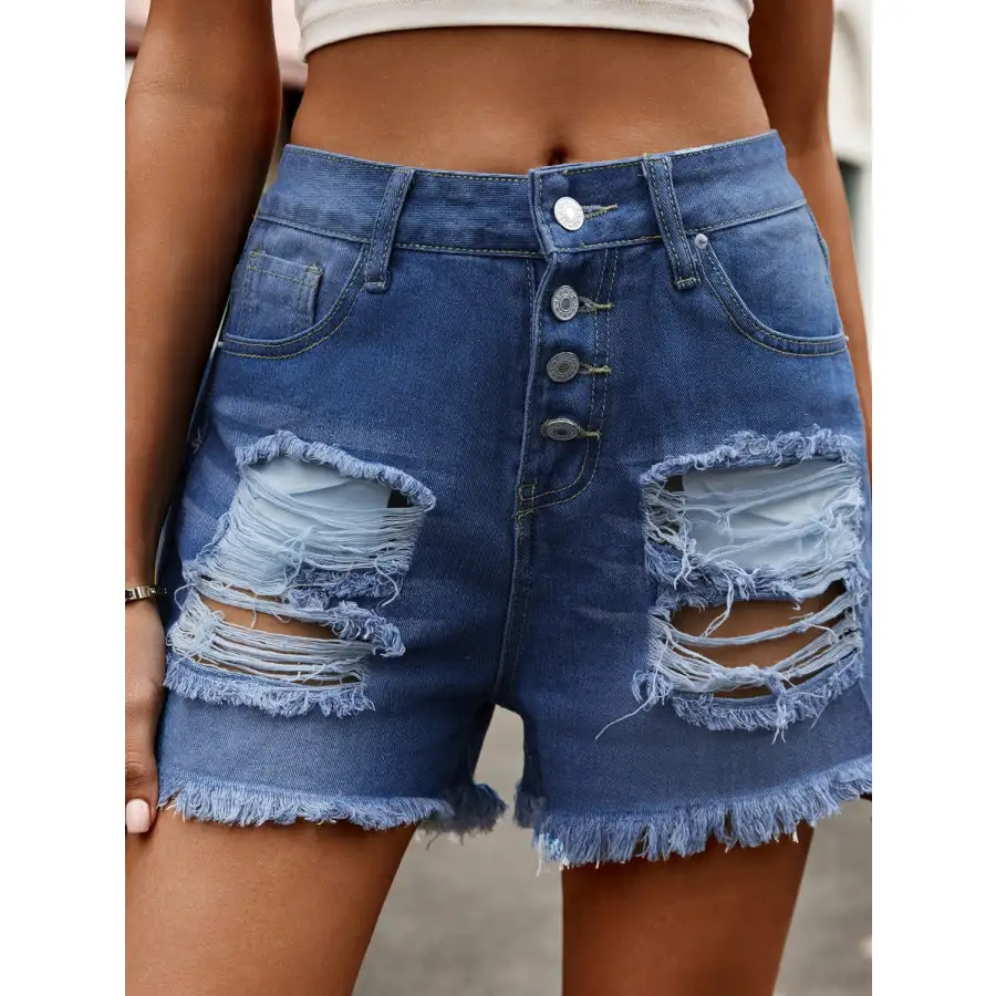Modern Distressed Raw Hem Denim Shorts