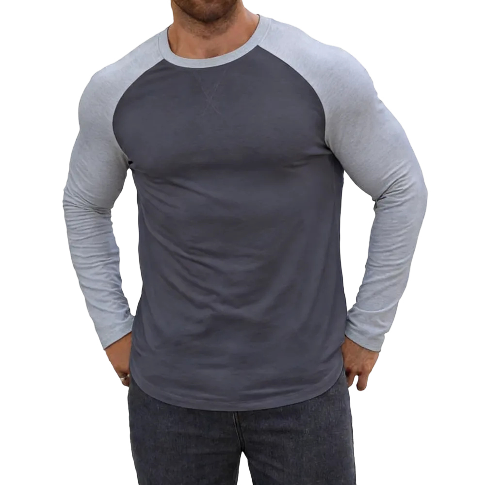 Men's long-sleeved color-blocked slim-fit T-shirt