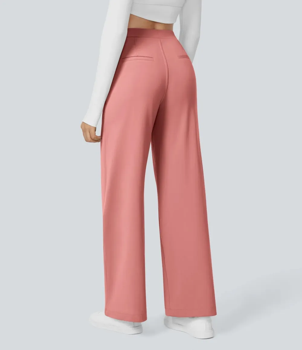 High Waisted Side Pocket Straight Leg Work Pants