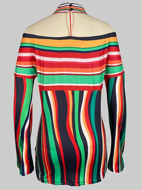 Long Sleeve Relaxed Contrast Stripe Halter Neck T-Shirt