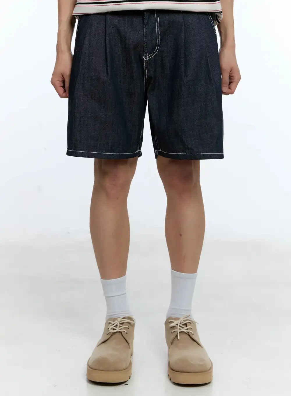 Men's Pleated Denim Denim Shorts