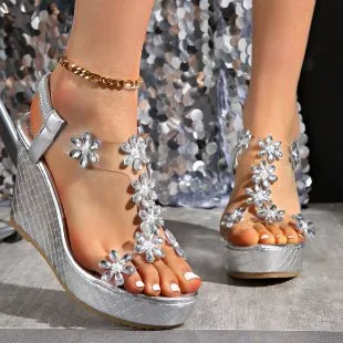 Rhinestone Detail Wedge Sandals