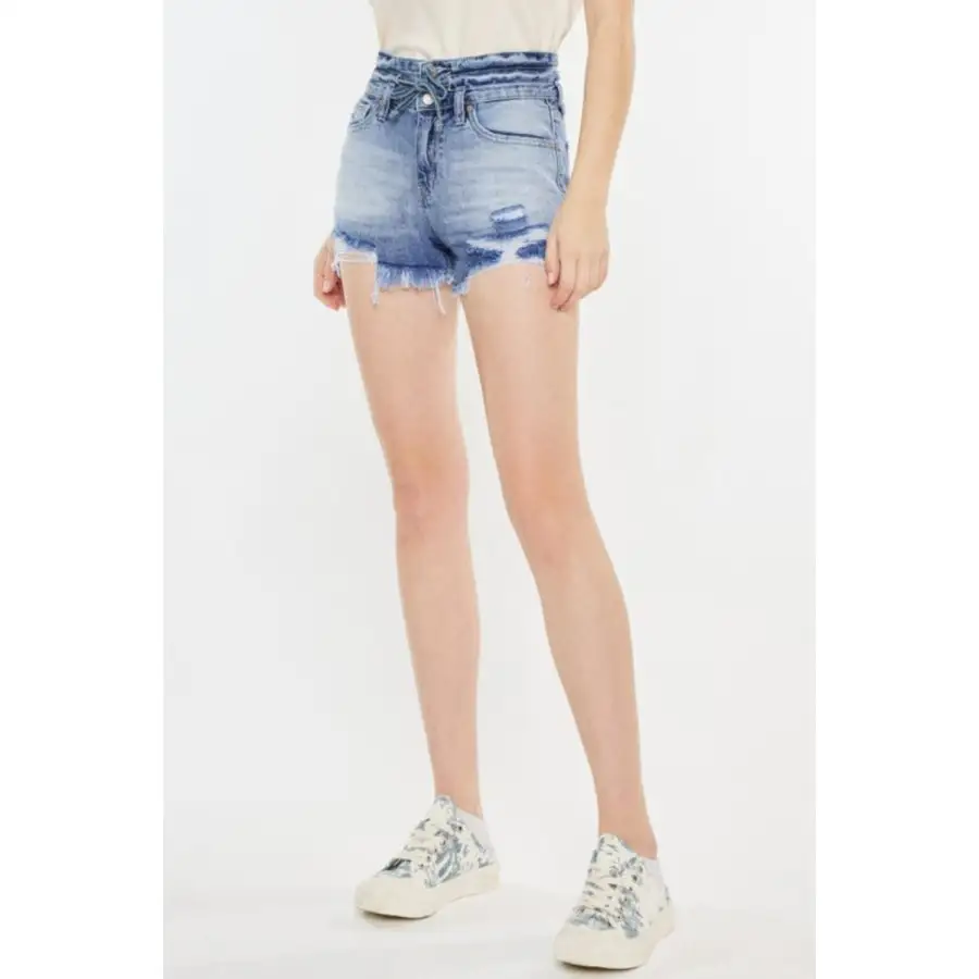 High Rise Frayed Hem Denim Shorts