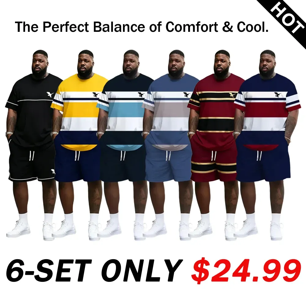 🔥 Men's Striped 2-Piece Summer Set | Ultra-Breathable Tee & Shorts