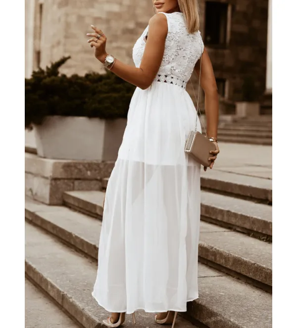 Slit Lace Detail V Neck Dress
