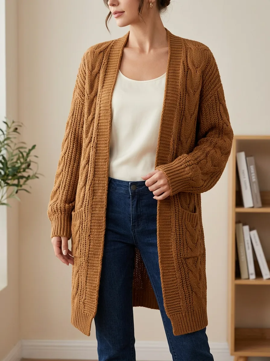 Women's Fall Cable Knit Long Cardigan