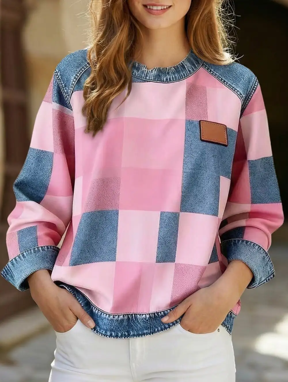 Retro Plaid Crew Sweatshirt
