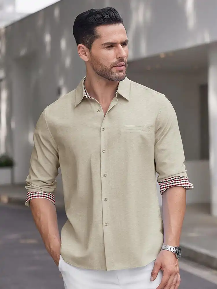 Classic Casual Plaid Splicing Shirt
