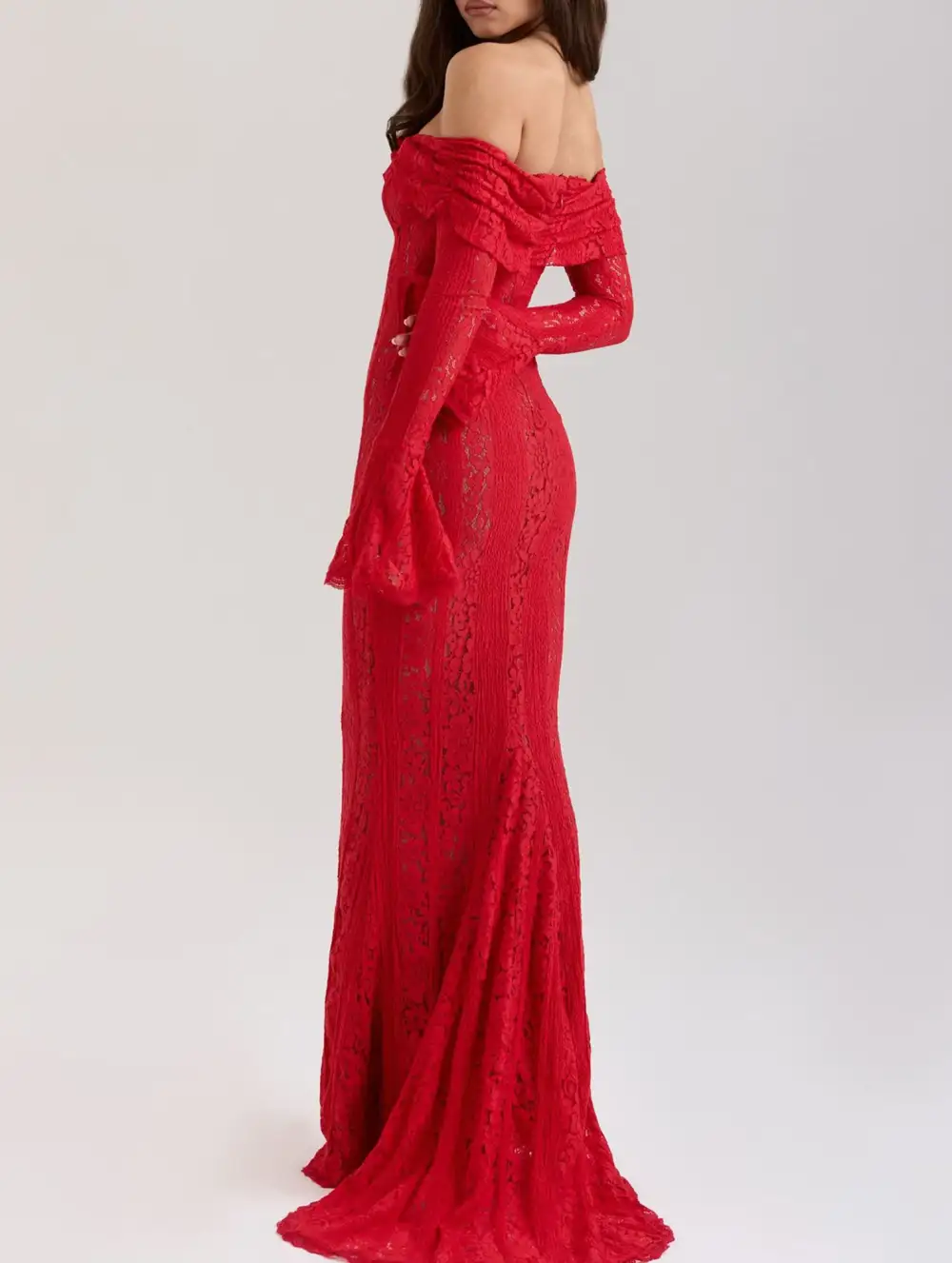 Lace Off Shoulder Bell Sleeve Evening Dress