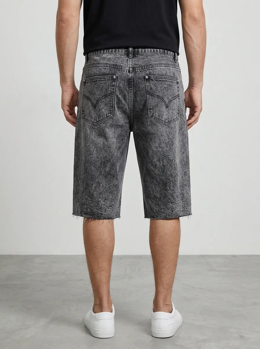 Men's Classic Distressed Raw Hem Acid Wash Distressed Denim Shorts