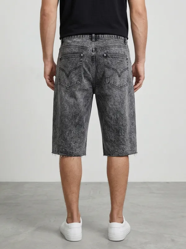 Men's Classic Distressed Raw Hem Acid Wash Distressed Denim Shorts