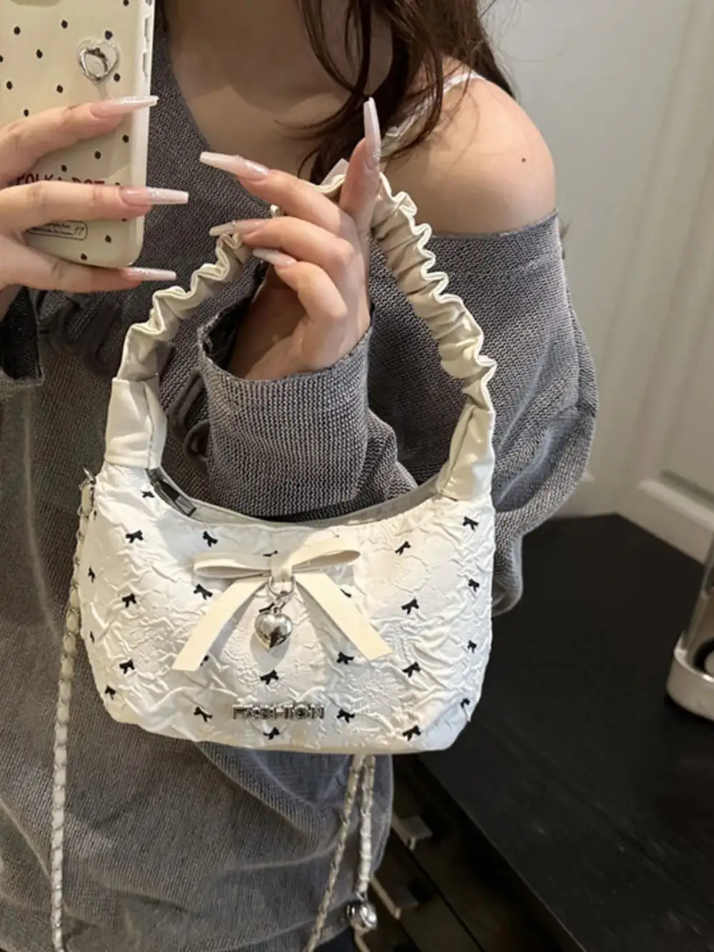 Bow Accent Ruched Crossbody Bag