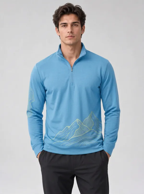 Men's Outdoor Hiking Mountain Printed Quarter Zip Pullover