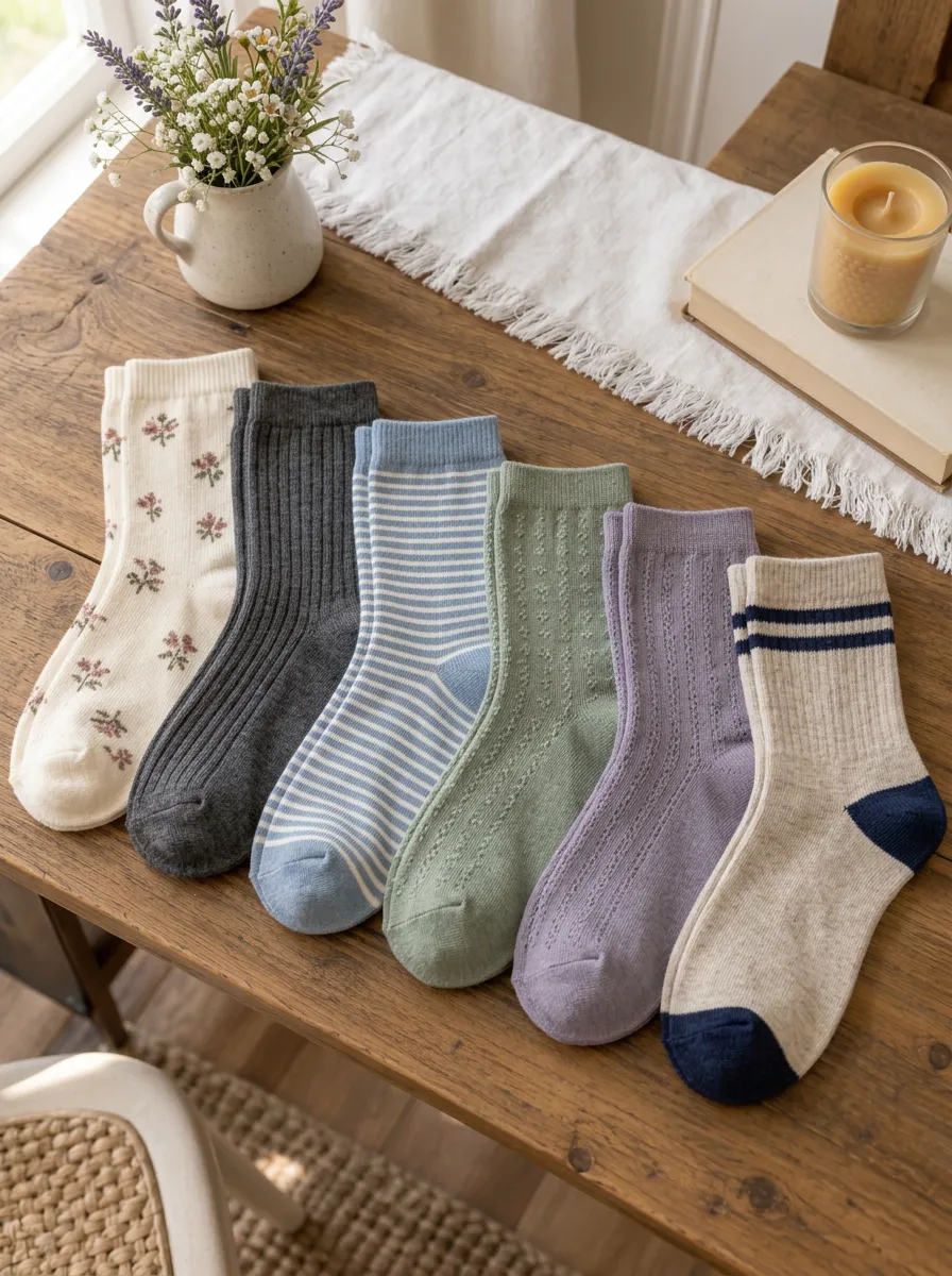Women's Vintage Floral Striped Ribbed Knit 6-Pack Socks