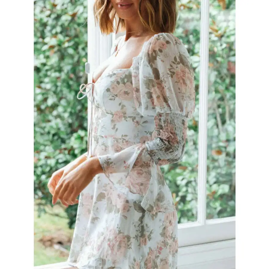Print Sweetheart Neck Mini Dress