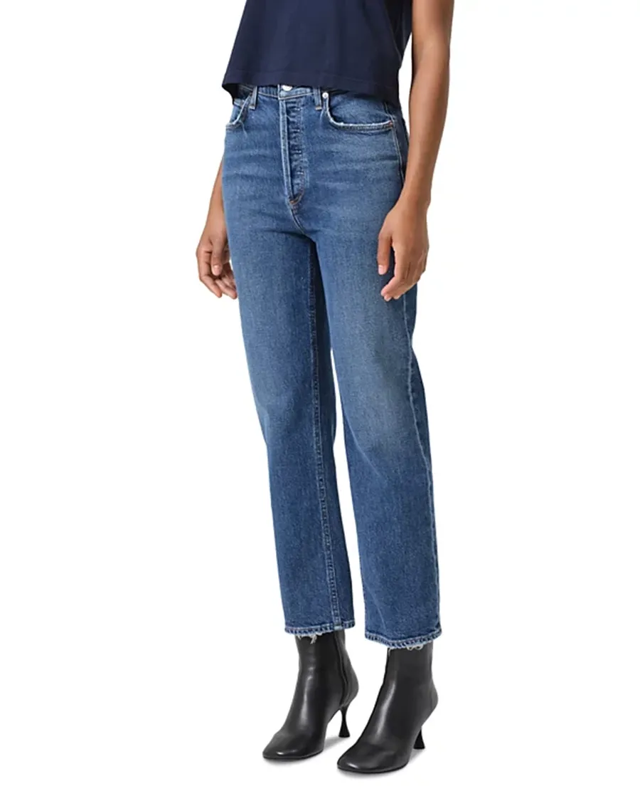 Pinch Waist High Rise Ankle Straight Jeans