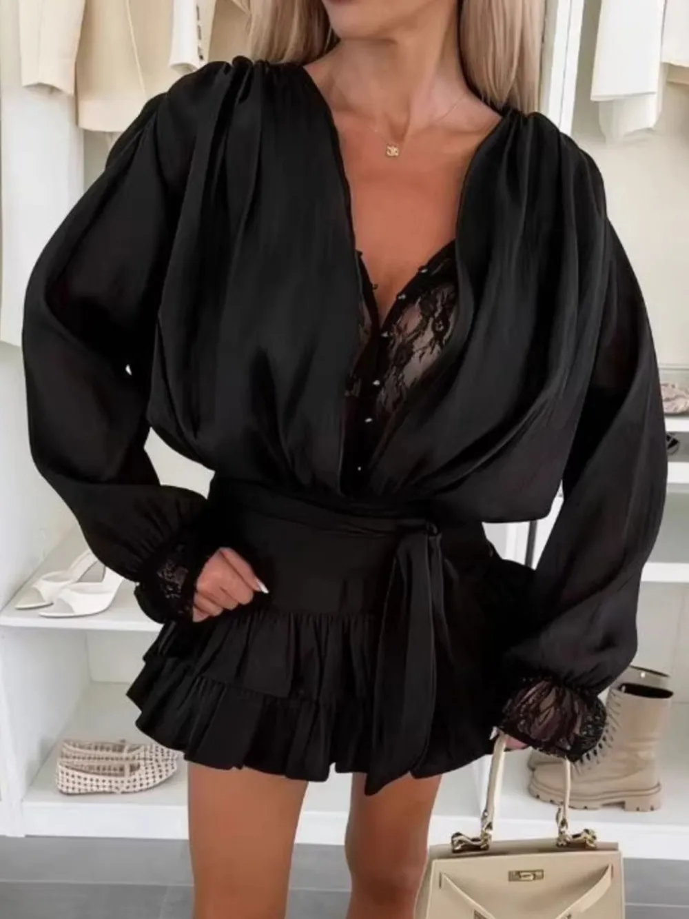 Lace Long Sleeve Dress Casual