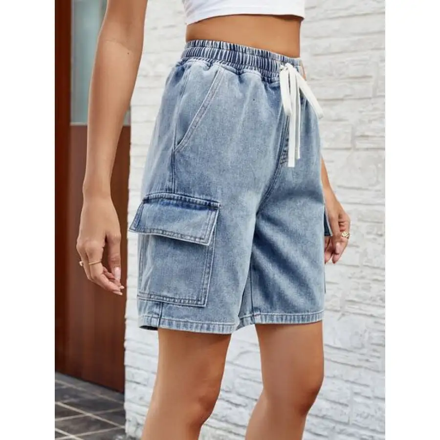 Drawstring Denim Shorts with Pockets